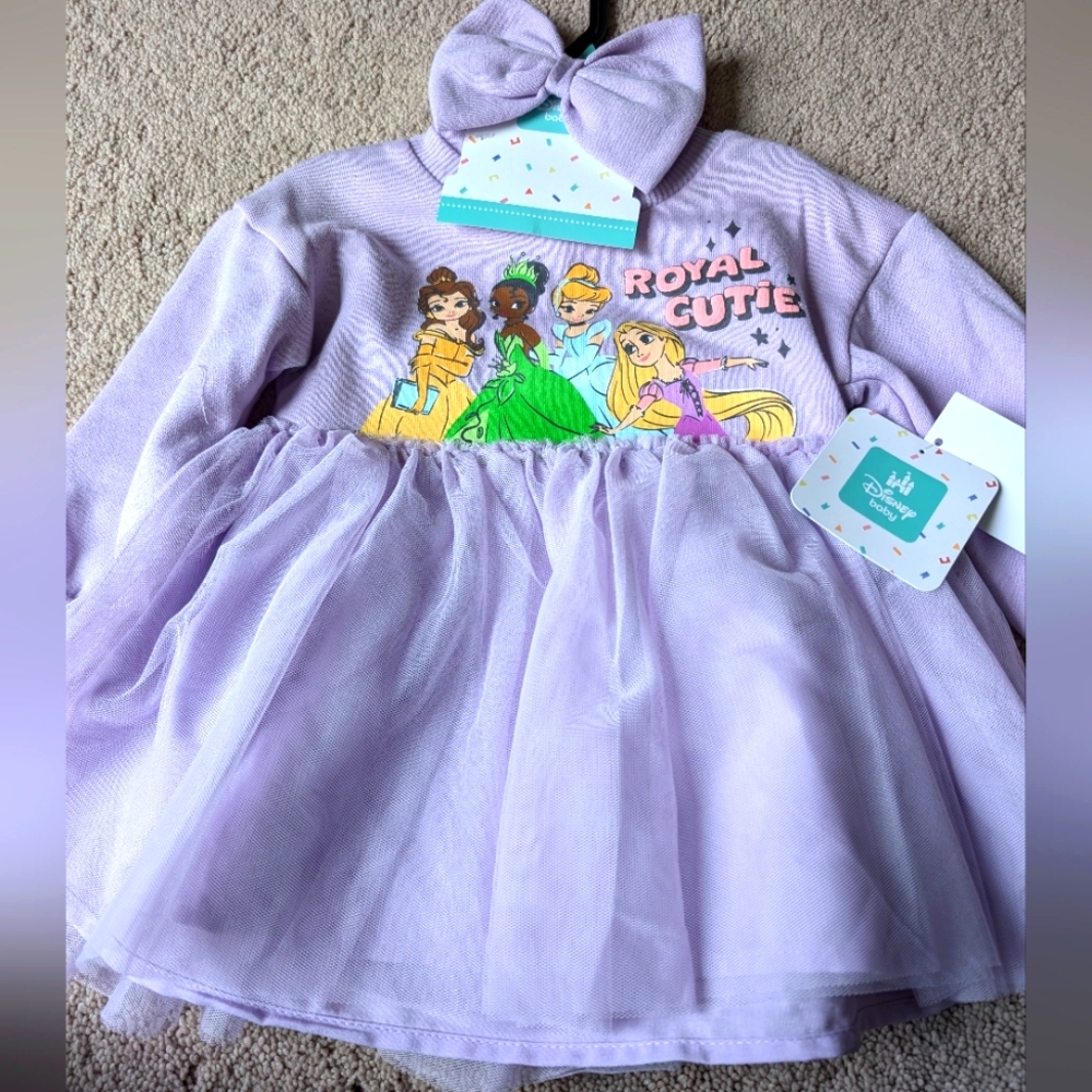Disney princess dress with matching bow and diaper cover 6 to 9 months nwt